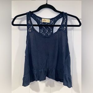 Women’s Hollister Navy Blue Ruffle Lace Open Back Tank Top - Size S